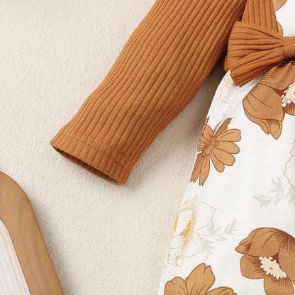 Long-Sleeved Stitching Flower Dress