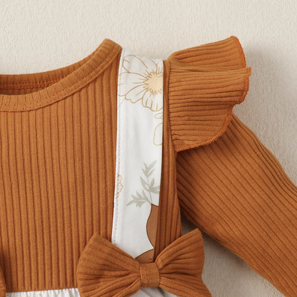 Long-Sleeved Stitching Flower Dress