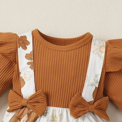 Long-Sleeved Stitching Flower Dress